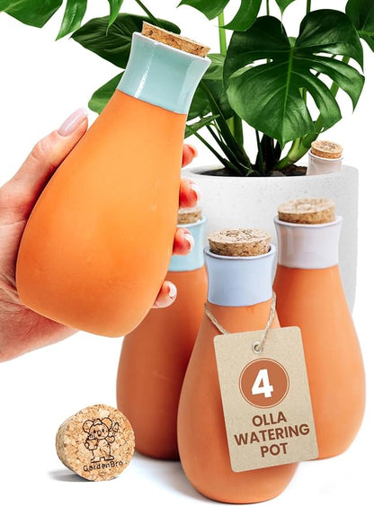 4 Pcs Ollas Terracotta Watering Pots Large - 14 Oz Self Watering Planter Insert Olla Watering System for 1-Week Easy to Refill - Clay Plant Watering Globes for Outdoor & Indoor Plants [4, Multicolor]