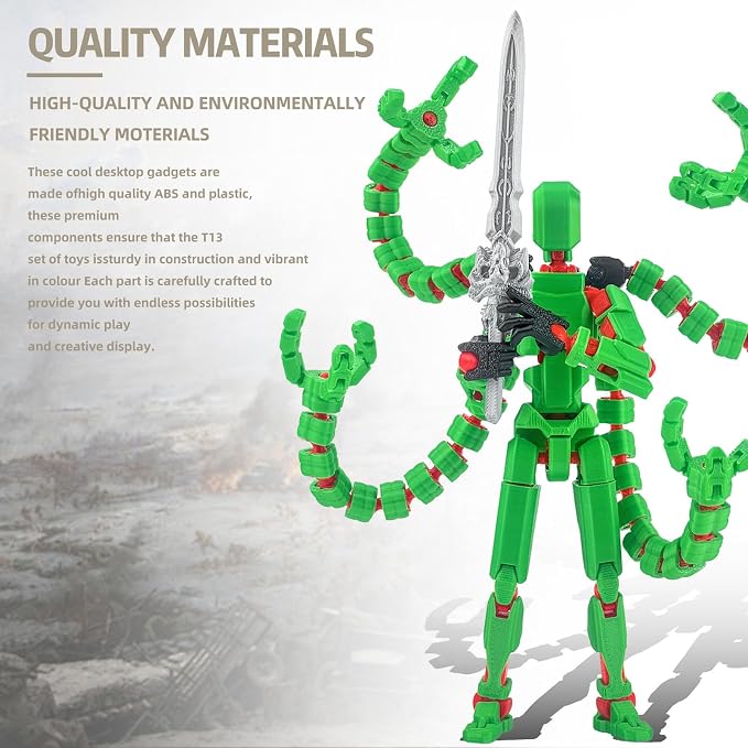 Already Assembled T13 Action Figure Accessories,T13 Multi-Jointed Movable,for Collectors Desktop Decorations t-13 Movability 3D Printed Toys (Green, 5.5inch)
