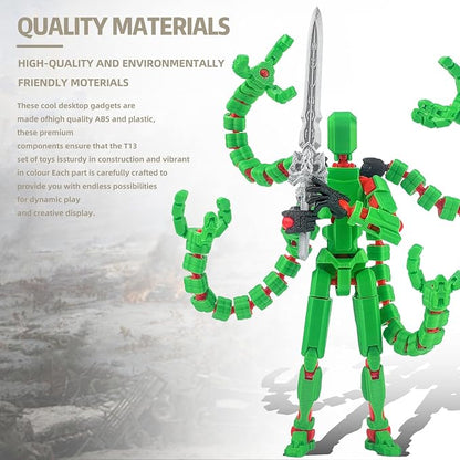 Already Assembled T13 Action Figure Accessories,T13 Multi-Jointed Movable,for Collectors Desktop Decorations t-13 Movability 3D Printed Toys (Green, 5.5inch)