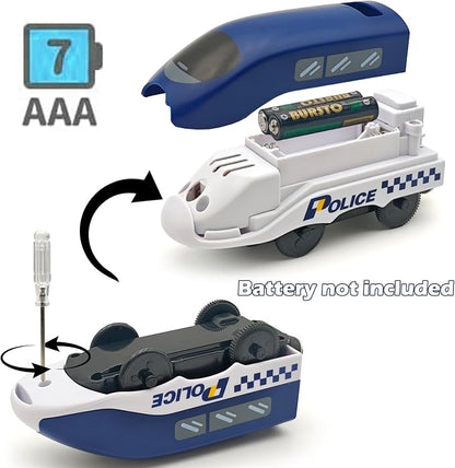 Battery Operated Police Train for Wooden Train Tracks with Figures Kids Magnetic Wooden Trains Set for Toddlers Boys 3-5 4-8 (Without Battery and Tracks) (Blue)