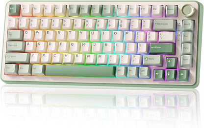 YUNZII B75 PRO 75% Wireless Mechanical Keyboard(Matcha Green,MilkV2) | Hot Swap Keyboard with Knob, Gasket Mount, Creamy Pre-lubed Switch for Smooth Typing, BT/USB-C/2.4G, for Gaming