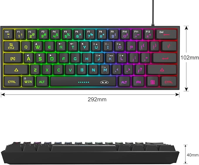 MageGee Mini 60% Gaming Keyboard, RGB Backlit 61 Key Ultra-Compact Keyboard, TS91 Ergonomic Waterproof Mechanical Feeling Office Computer Keyboards for PC, MAC, PS4, Xbox ONE Gamer(Black)