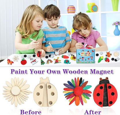 Worgree DIY Wooden Magnets, 36 pcs Wooden Art Craft Supplies Painting Kit for Kids Party Favors for Boys Girls Ages 4-8 8-12 Birthday Easter Crafts Gifts Toys Basket Goodie Bag Stuffers
