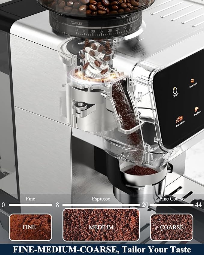 CM1620 Espresso Machine with Built-in Burr Grinder, 20 Bar Bean-to-Cup Espresso Maker with 44 Grind Settings & Steam Wand, Touchscreen Coffee Machine for Latte, Cappuccino