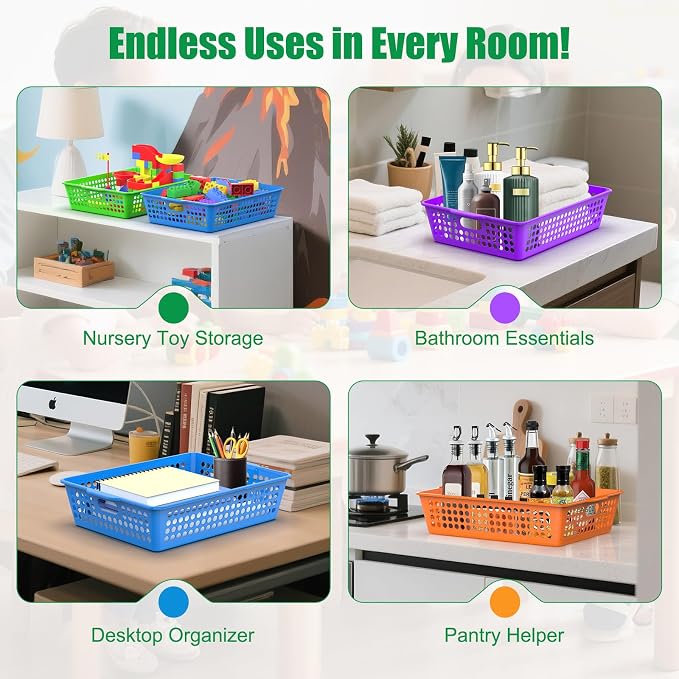 QRRICA 12 Pack Plastic Classroom Storage Baskets, Paper Trays for Classroom Organization & Turn in Trays for Teachers, Students, Desk Organizer Bin 13.8x10.6x3.1 Inch