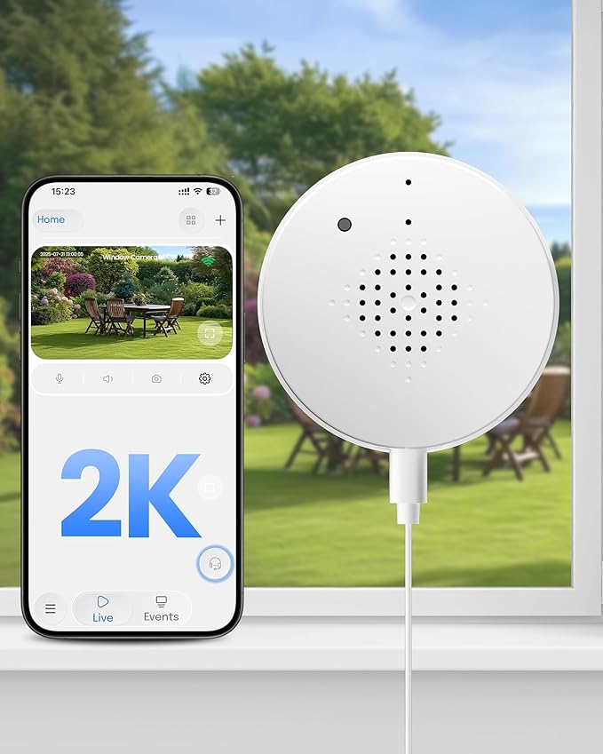 2K Window Camera, WiFi 6 Indoor Camera for Home Security, Full-Color Night Vision, Motion Detection, Anti-Glare Through Glass, No Drill, 24/7 Recording, Renter-Friendly