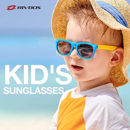 RIVBOS Kids Sunglasses Polarized UV Protection Flexible Rubber Glasses Shades with Strap for Boys Girls RBK004