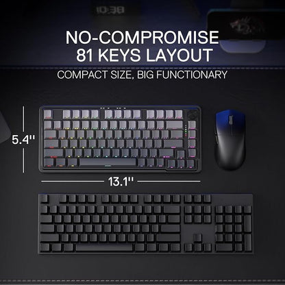 Redragon K673 PRO Wireless 81-Key RGB Gasket Gaming Keyboard, Scroll Knob | Multi-Function Control Wheel, 0-Delay Tri-Mode, Cushioned 5-Layer Noise Dampening for Creamy Thocky Sound, Compact 80% Size