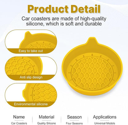 SINGARO Car Cup Holder Coaster, Silicone Cup Holder Insert, Universal Non-Slip Cup Holders, Car Accessories Interior for Women and Man 4 Pack Yellow