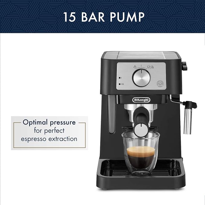 De'Longhi Stilosa Compact Manual Espresso Machine, Manual Milk Frother | #1 Worldwide Espresso Machine Maker, 15 Bar Pump Pressure, Stainless Steel Boiler, Frother, Compact Design
