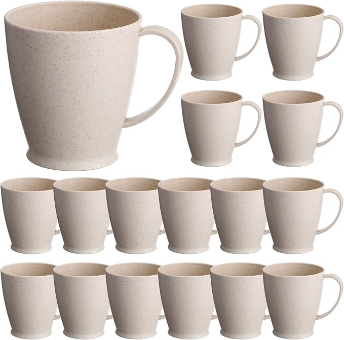 Zopeal 16 Pack Wheat Straw Plastic Coffee Cups Mugs 10 Oz Reusable Plastic Cup Mug with Handle Lightweight Microwavable Dishwasher Safe Unbreakable for Tea Milk Water Juice Coffee (Nordic Beige)