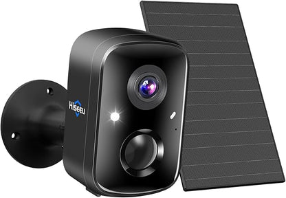 Hiseeu Security Cameras Wireless Outdoor, Solar Powered 3K 4MP Surveillance WiFi Cameras for Home Security Outside, PIR/AI Motion Detection, Waterproof, Color Night Vision, 2-Way Audio, Black