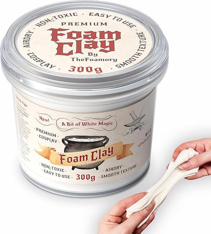 The Foamory Moldable Cosplay Foam Clay (300g White) High Density Air Dry Clay, EVA Foam Sands Paints Easily, Non-Toxic and Safe for Crafts