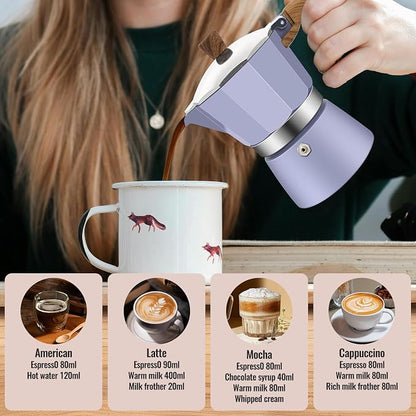 12 Cup Aluminum Moka Pot Classic Stovetop Espresso Coffee Maker 600ml 20oz Coffeemaker Percolator Mocha Pot Greca Coffee Maker Cafe Makers for Italian and Cuban Café Brewing Purple