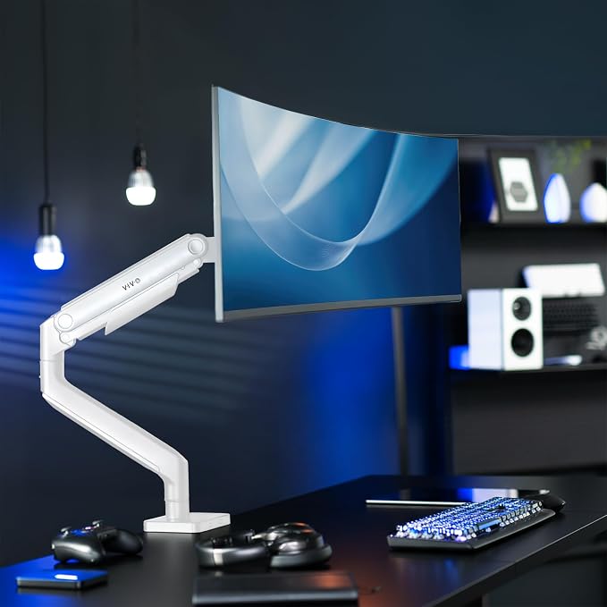 VIVO Heavy Duty Aluminum Ultrawide Monitor Tension Arm for up to 49 inch Screens, Holds 44 lbs, Premium Desk Mount Stand Designed for Samsung Odyssey G9 and More, White, STAND-V101VW