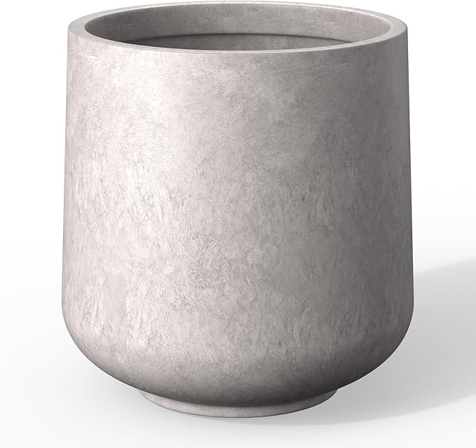 Kante 11.6" Dia Round Concrete Planter, Outdoor Indoor Large Plant Pots Containers with Drainage Hole and Rubber Plug for Home Garden Patio, Light Gray