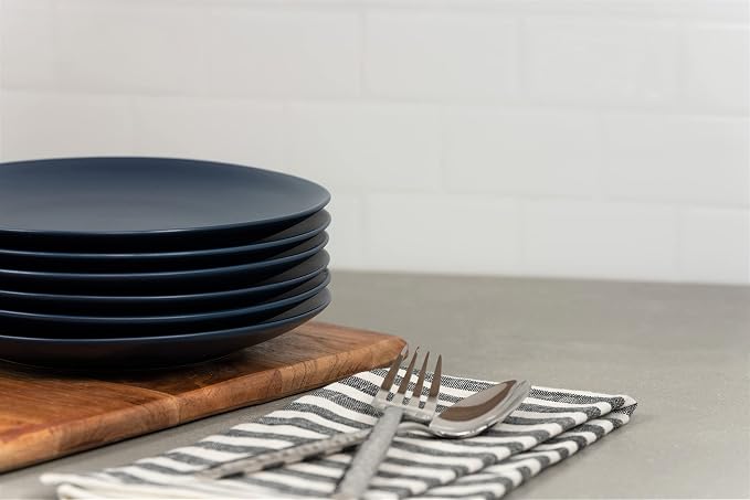 10 Strawberry Street Wazee Matte 8.25" Coupe Salad Plate, Set of 6, Midnight Blue