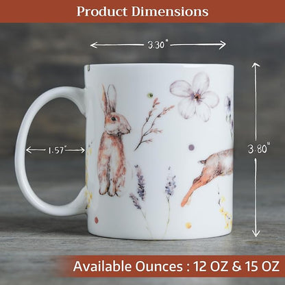 Maison d' Hermine Coffee Mug with Handles Tea Cups (15 Ounce, Pack of 1) | Fine Bone China Coffee Mugs for Hot Beverages Cappuccino Latte Home Restaurant Hotel Spring Summer -Easter Zest - Rabbits