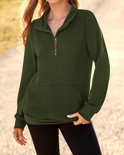 BTFBM Women Fashion Quilted Pattern Lightweight Zipper Long Sleeve Plain Casual Ladies Sweatshirts Pullovers Shirts Tops