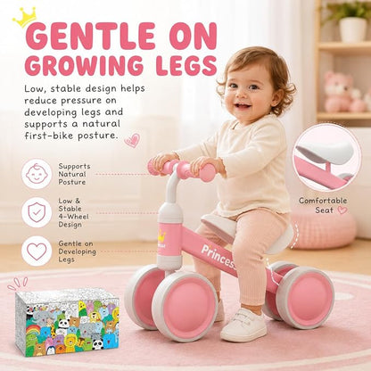 BEKILOLE 1 Year Old Girl Gifts Baby Balance Bike 1st Birthday Girl Gift with LED Light Up Wheels for 12-24 Months Toddlers - ASTM Certified 2-Minute Assembly Pink First Ride On Training Toy