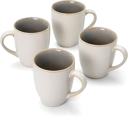 SANGO Resona Moss Stoneware Heat Resistant Coffee Mugs, Microwave and Oven Safe, 12 oz, White, 4 Count