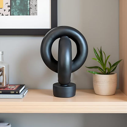 12" Modern Abstract Ring Decorative Sculpture, Knot Sculptures,Home Decor,Coffee Table Statues,Dining Living Room Desk Decor,Black