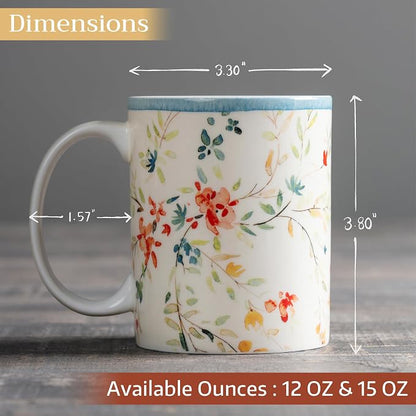 Maison d' Hermine Coffee Mug with Handles Tea Cups (15 Ounce, Pack of 2) | Fine Bone China Coffee Mugs for Hot Beverages Cappuccino Latte Home Restaurant Hotel Spring Summer -Colmar
