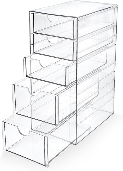 Prsildan Hair Accessories Organizer Acrylic Drawer with 5 Small Drawers | Clear, For Bathroom Vanity Office Desk, Jewelry Makeup Storage