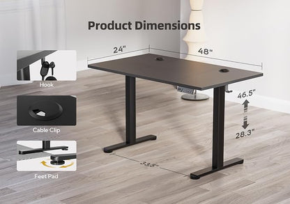 YDN 48 x 24 Inch Black Electric Standing Desk | Adjustable Height, Sit Stand, Cable Management, Ergonomic, Home Office