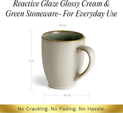 SANGO Resona Moss Stoneware Heat Resistant Coffee Mugs, Microwave and Oven Safe, 12 oz, White, 4 Count