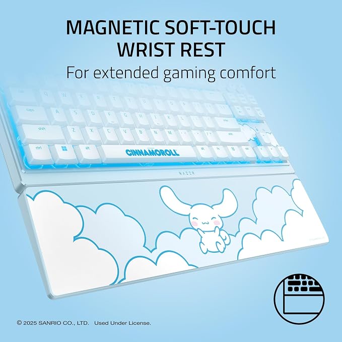 Razer Ornata V3 TKL Gaming Keyboard, Low-Profile Keys, Cinnamoroll Edition | Mecha-Membrane Switches, UV-Coated Keycaps, Backlit Media Keys, 8-Zone RGB Lighting, Magnetic Wrist Wrest