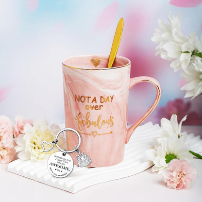 Jumway Not A Day Over Fabulous Mug Gifts Set- Birthday Gifts for Women - Funny Birthday Gift Ideas for Her,Friends, Coworkers, Her, Wife, Mom, Daughter, Sister, Aunt Ceramic Marble Mug 14 Oz