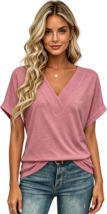 T Shirts Short Sleeve V Neck Tees Womens Tops Beach Vacation Fashion Clothes 2026 Casual Summer Spring Fall Outfits