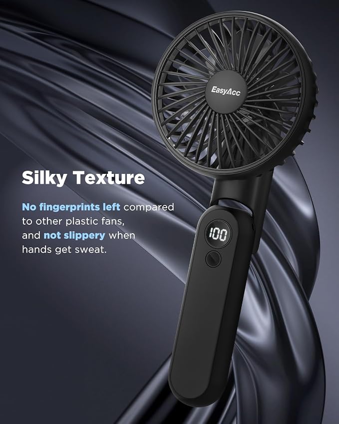 EasyAcc Portable Rechargeable Cooling Fan, 5000mAh Foldable Desk Fan, Black | Up to 32 hours World Cup Match Day Essential. 180° foldable design with lanyard