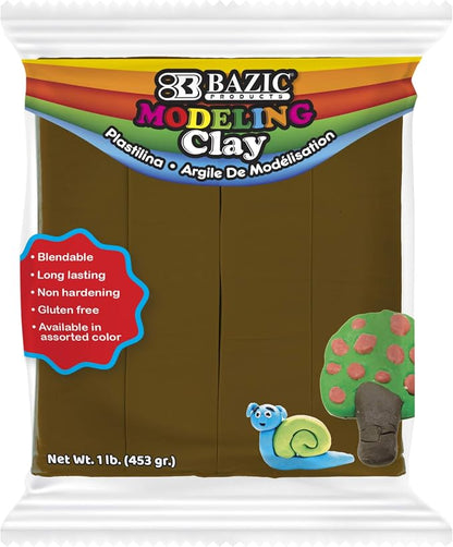 BAZIC Products Brown Modeling Clay, 1 lb, Non-Hardening, for Sculpting Art Crafts, Reusable, Case of 24