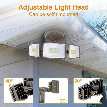 Onforu 75W Flood Lights Outdoor, 7000LM Brightness Security Lights Switch Controlled, 3 Adjustable Heads, IP65 Waterproof, 6500K Wall Mount Exterior LED Flood Light