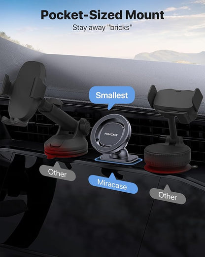 Miracase Latest Upgrade for MagSafe Car Mount [33+LBS Strong Suction & 2200gf Magnetic] Small Phone Holders for Your Car Dashboard, 360° Adjustable Car Phone Holder Mount for iPhone Garmin GPS