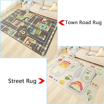 Kid Rug Carpet Playmat for Toy Cars and Train，Play Area Rug with Rubber Backing，Fun Throw Rug，Ideal Gift for Children Baby Bedroom Play Room(140×200cm/55×79in)