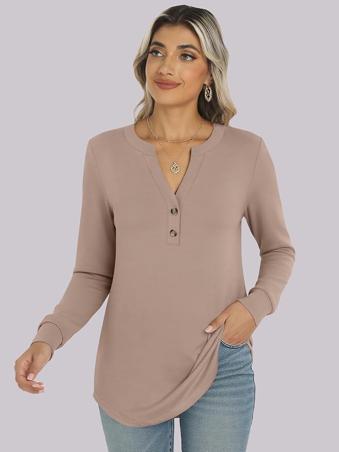 ANRABESS Women's Long Sleeve Shirts 2026 Spring Fashion Dressy Casual Tops Trendy Henley Blouses Cute Work Outfits Clothes