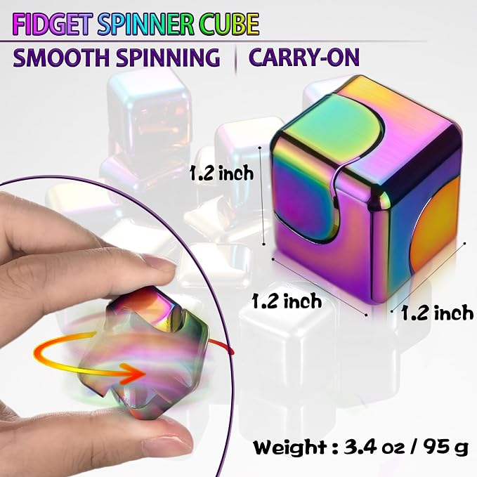 2 Pc Fidget Spinner Toys Cube Adults, Easter Basket Stuffers for Teens Metal EDC Cool Desk Gadgets Office Toys Small Anxiety Figette Sensory Toy, ADHD Tool Fingears Figet Stress Valentine Gift For Boy