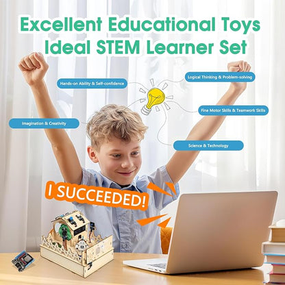 ESP32 IoT STEM Kit for Arduino/Acecode, 3D Wooden Puzzles Smart Home Learner Kit for Kids Age 10+, Educational STEM Toy House DIY Sensor Coding Set, Voice/APP Control, Gift for Adults Teens Boys Girl