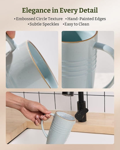 famiware Jupiter Large Coffee Mug, 20oz Coffee Mug with Lid, Ceramic Mugs Set of 2, Cup Set with Handle for Latte, Tea, Cocoa, Milk, Microwave and Dishwasher Safe,Light Blue and Vanilla White