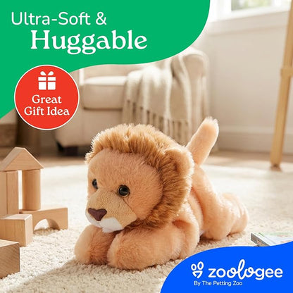 The Petting Zoo Lion Stuffed Animal Plushie, Gifts for Kids, Scoopz Wildlife Animals, Brown Lion Plush Toy, 8 inches