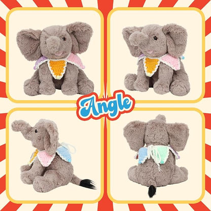 Hopearl Adorable Plush Calf Elephant Toy with Colorful Knitted Bib Floppy Elephish Ultra Soft Haggable Stuffed Animal Holiday Birthday Gift for Boys Girls Kids Toddlers, Gray, 9''