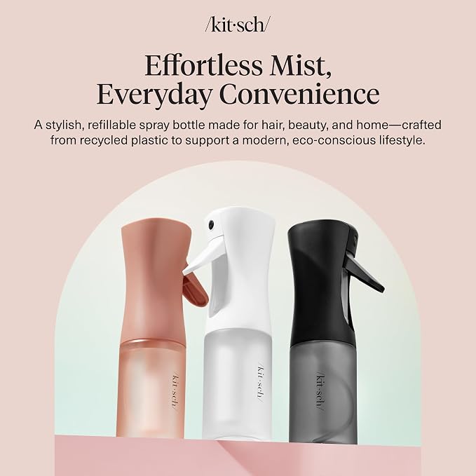 Kitsch Continuous Spray Bottle for Hair – Black, 150ml | Fine Mister Spray Bottle & Water Spray Bottle – Recycled Hair Spray Bottle – Spray Bottles for Cleaning, Styling, & More