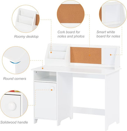 UTEX Wooden Kids Desk and Chair Set with Hutch and Storage for Ages 3-8 | Kids Study Table with Cork Bulletin Board, School Desk, Multi-Zone Storage, Water-based Paint Finish for Kids Room