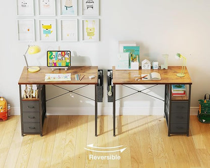 AODK 32 Inch Small Computer Desk with Fabric Drawers, Vintage | Mini Desk with Storage Shelf & Bag, Kids Study Desk for Bedroom, Home Office Desk for Small Space