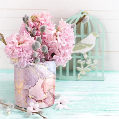 Pink Pen Holder for Desk, Premium Ceramic Pencil Holder Pen Cup Marker Holder Makeup Brush Holders, Desk Accessories & Workspace Organizers for Home, Office,Colorful Marble