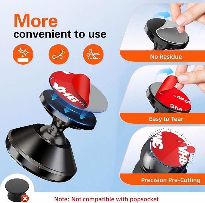 pop-tech Sticky Adhesive Replacement for Magnetic Car Mount, 8PCS Circular Heat Resistant Double Sided Strong Sticker Pads for Magnet Cell Phone Stand & Finger Ring Holder & Socket Grip Base