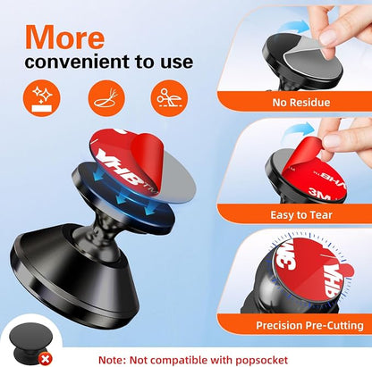 pop-tech Sticky Adhesive Replacement for Magnetic Car Mount, 8PCS Circular Heat Resistant Double Sided Strong Sticker Pads for Magnet Cell Phone Stand & Finger Ring Holder & Socket Grip Base